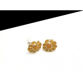 Cercei clips floare galben mustar cu 9 petale inegale